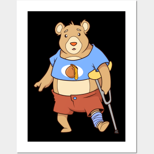 On crutches - cartoon bear Posters and Art